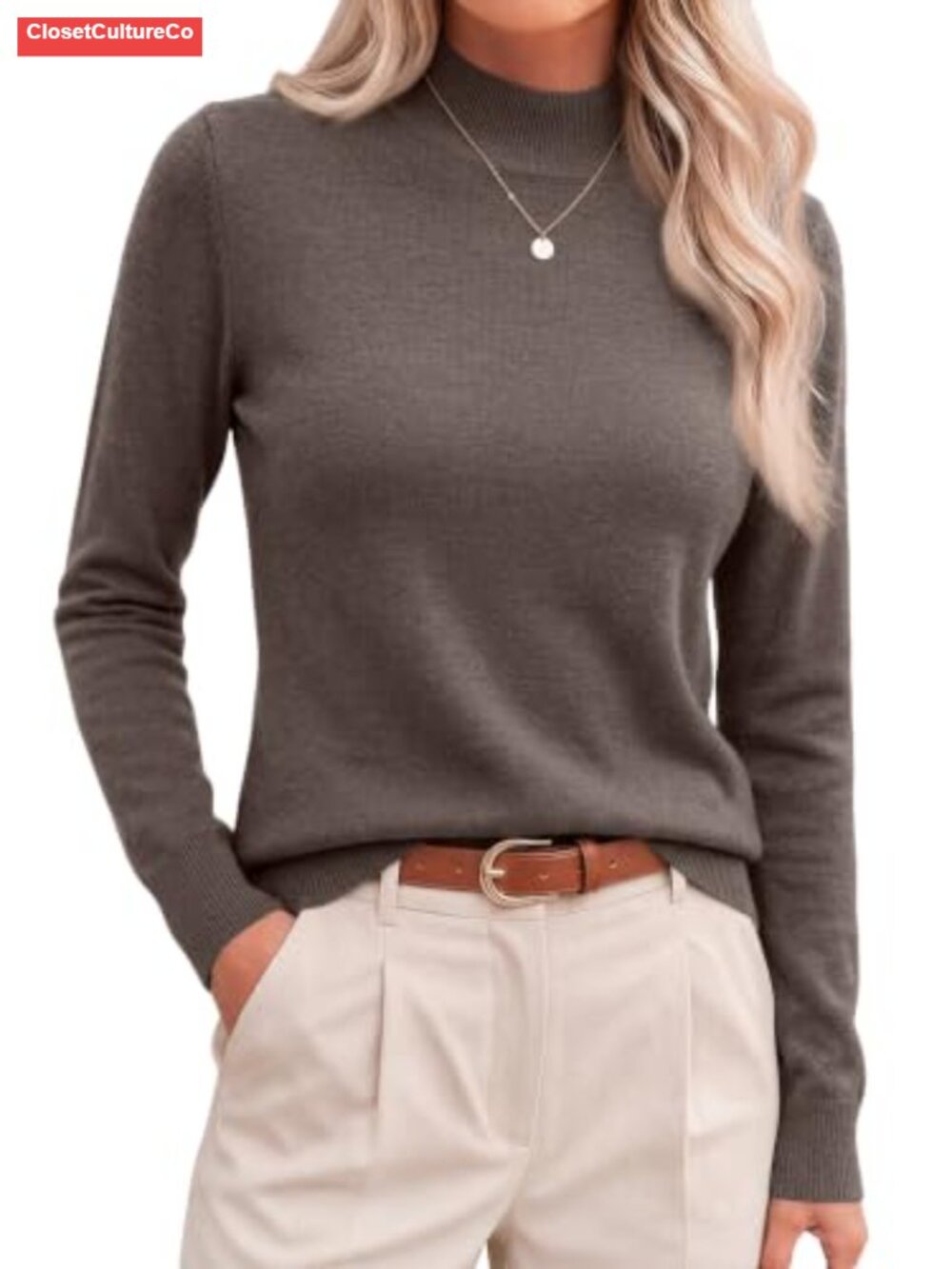 Merino Wool Blend Mock Neck Lightweight Pullover Sweater Women's
